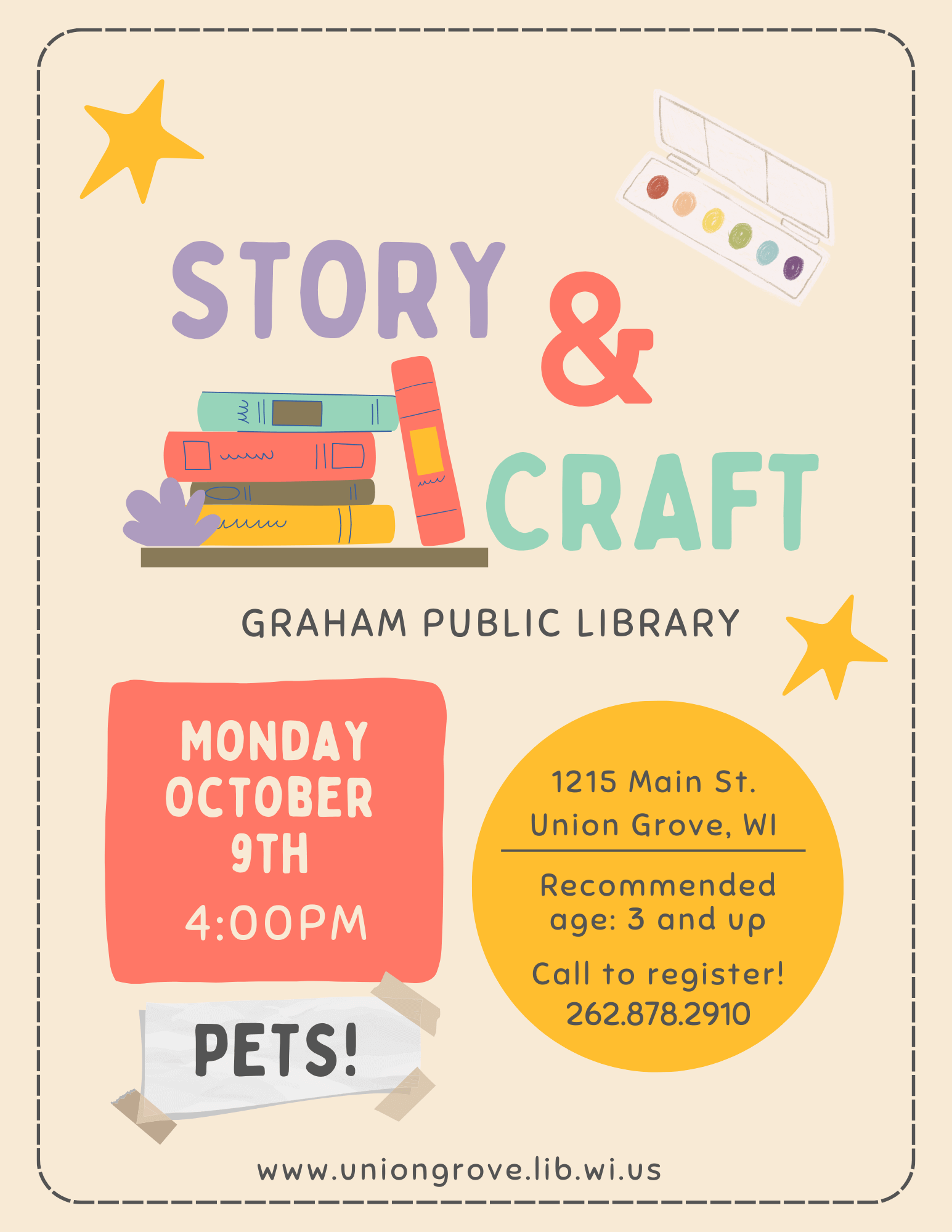 story and craft oct 9 at 4pm